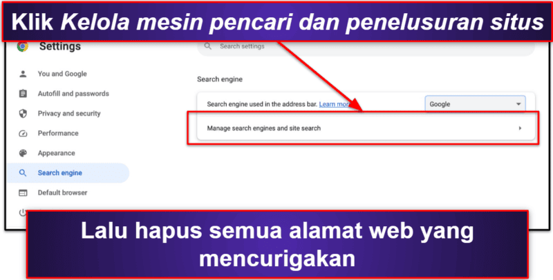 Langkah Pendahuluan: Hapus Ekstensi, Lalu Ganti Halaman Beranda dan Mesin Pencari Anda.