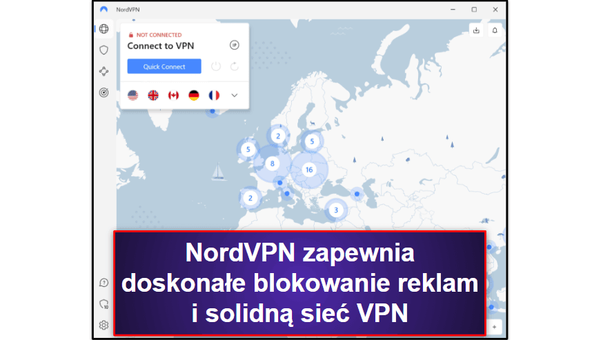 🥈2. NordVPN — Świetny wbudowany bloker reklam i potężna sieć VPN