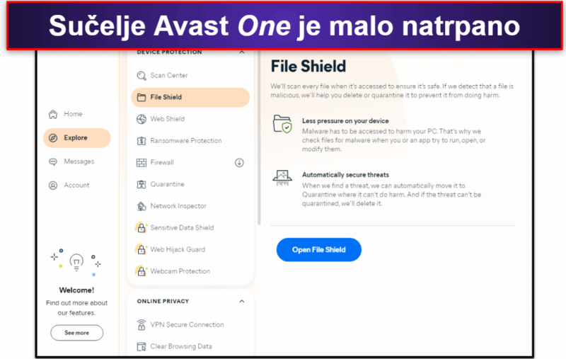 6. Avast One Essential – učinkovit antivirusni program sa zgodnim alatima za privatnost