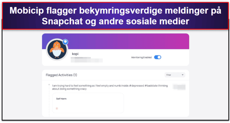 🥈2. Mobicip: Nybegynnervennlig overvåkningsfunksjon for Snapchat