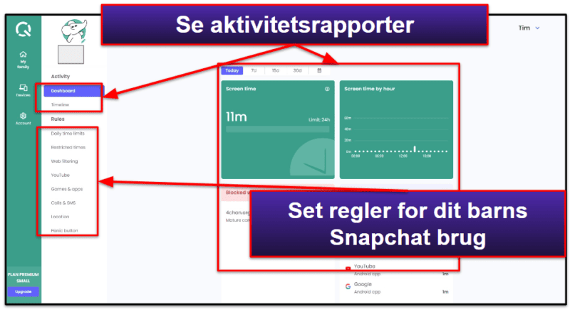 5. Qustodio: Bedst Til at Sætte Tids Grænser På Dit Barns Snapchat