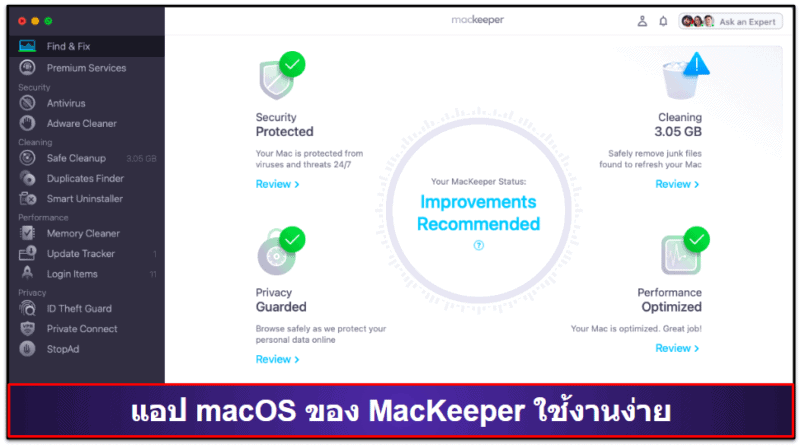 โบนัส. MacKeeper แอนติไวรัสที่เข้าใจง่ายและคุณสมบัติที่หลากหลายสำหรับ Mac