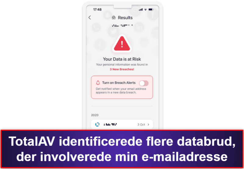 2.🥈 TotalAV Mobile Security – brugervenlig iOS-app med databrudsscanning