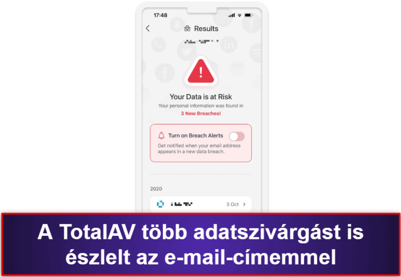 2.🥈 TotalAV Mobile Security — Felhasználóbarát iOS alkalmazás adatszivárgás-kereséssel