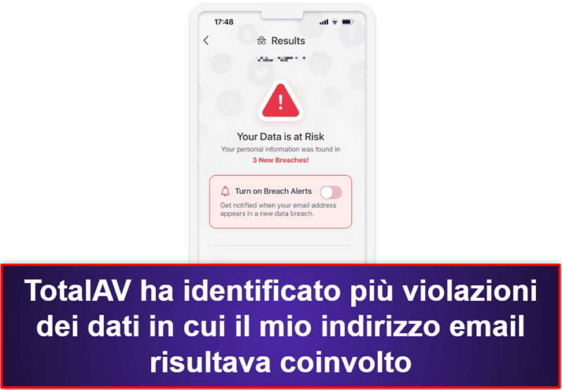 2.🥈 TotalAV Mobile Security: app iOS facile da usare con scansioni contro le violazioni dei dati