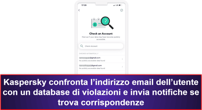 8. Kaspersky Antivirus &amp; VPN: VPN, gestore di password e scanner per le violazioni di sicurezza
