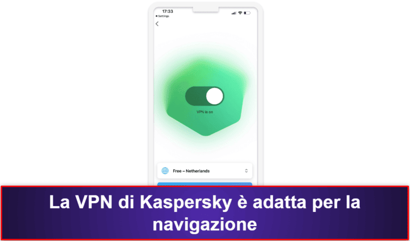8. Kaspersky Antivirus &amp; VPN: VPN, gestore di password e scanner per le violazioni di sicurezza