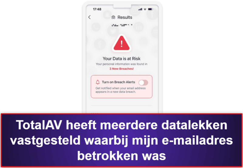 2.🥈 TotalAV Mobile Security — Gebruiksvriendelijke iOS-app met datalekscanner