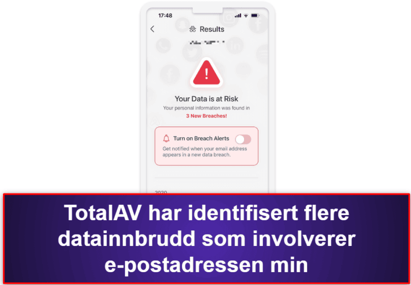 2.🥈 TotalAV Mobile Security — Brukervennlig iOS-app med skanning av datainnbrudd