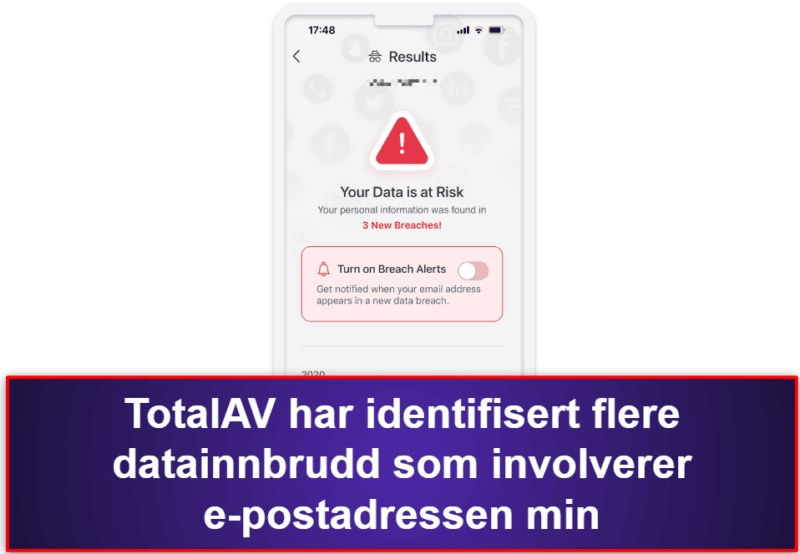 2.🥈 TotalAV Mobile Security — Brukervennlig iOS-app med skanning av datainnbrudd