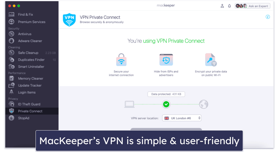 5. MacKeeper — Good Mac Antivirus With a Basic VPN
