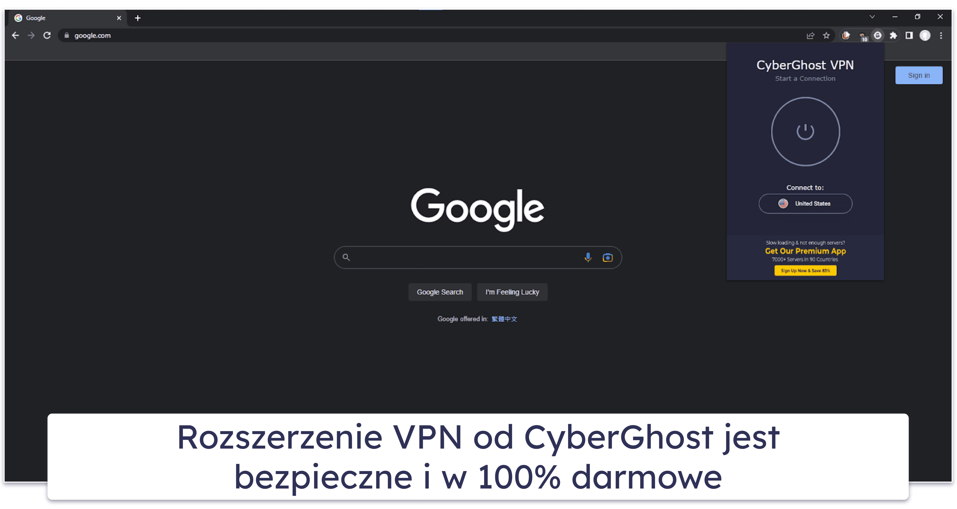 🥈2. CyberGhost VPN — najlepszy darmowe rozszerzenie VPN dla Google Chrome
