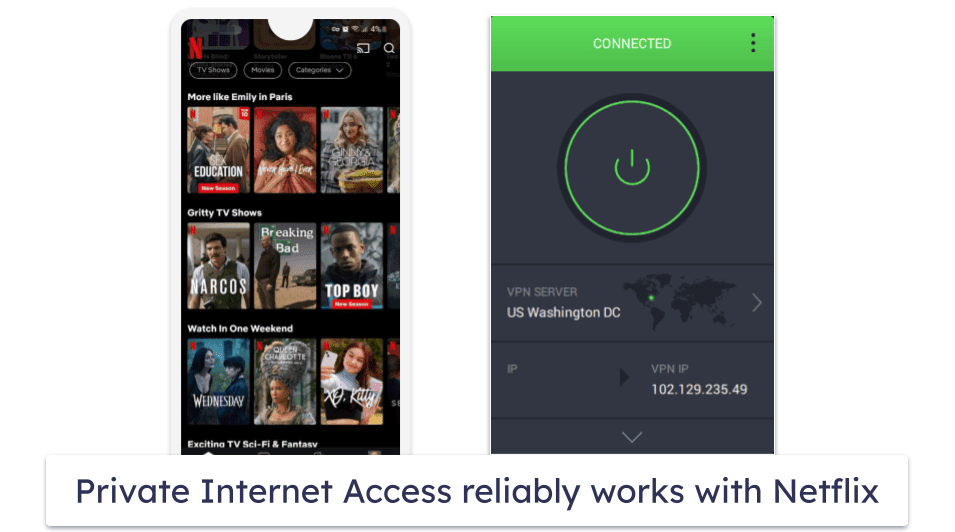 🥈2. Private Internet Access — Great VPN for Streaming Netflix on Mobile