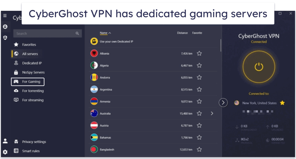 🥉 3. CyberGhost VPN — Solid Pick for Gaming from Uzbekistan