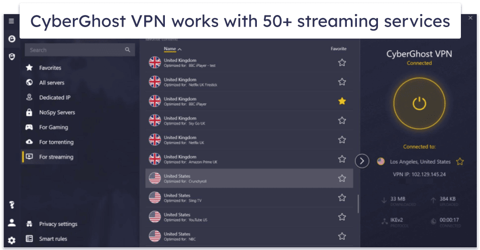 🥈2. CyberGhost VPN — Really Good VPN for Streaming (With Free Trial &amp; 45-Day Refund)