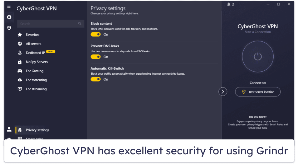 🥉3. CyberGhost VPN — Easy-to-Use VPN for Grindr