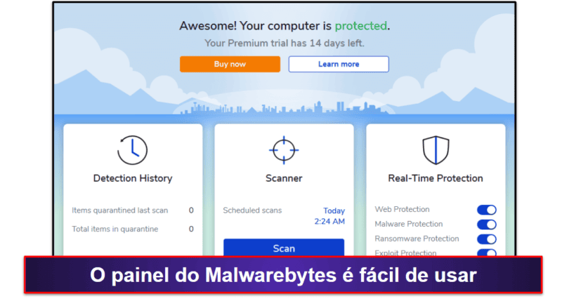 10. Malwarebytes — melhor para proteção básica