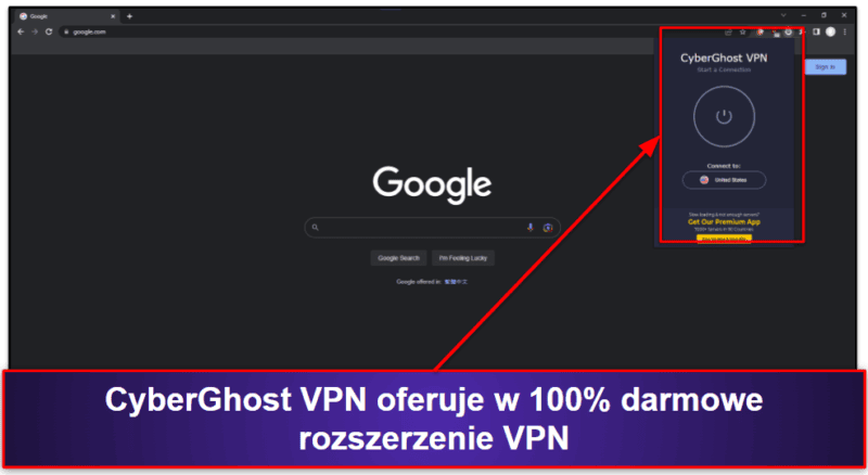 🥈2. CyberGhost VPN: Najlepsza darmowa wtyczka VPN Chrome