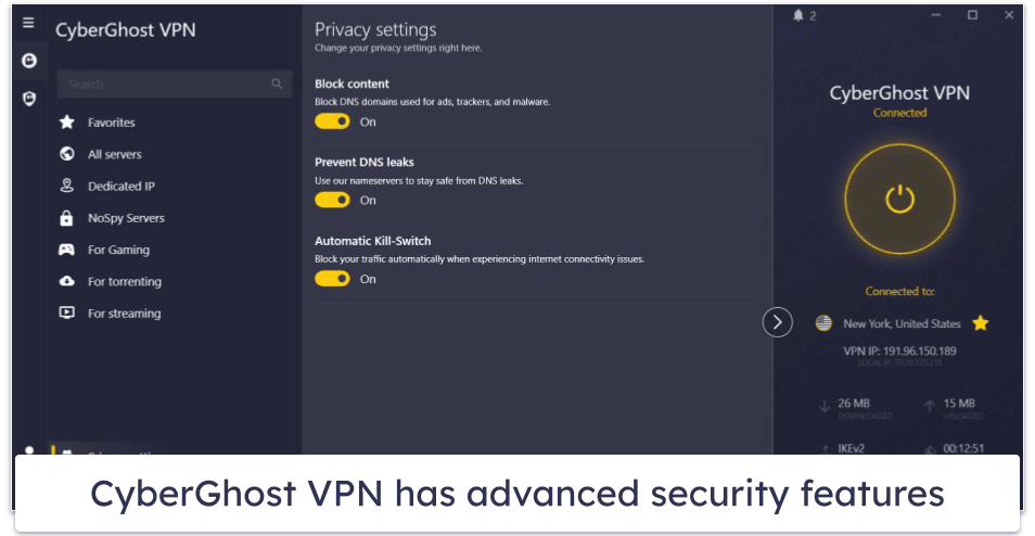 🥉3. CyberGhost VPN — Better Streaming Support