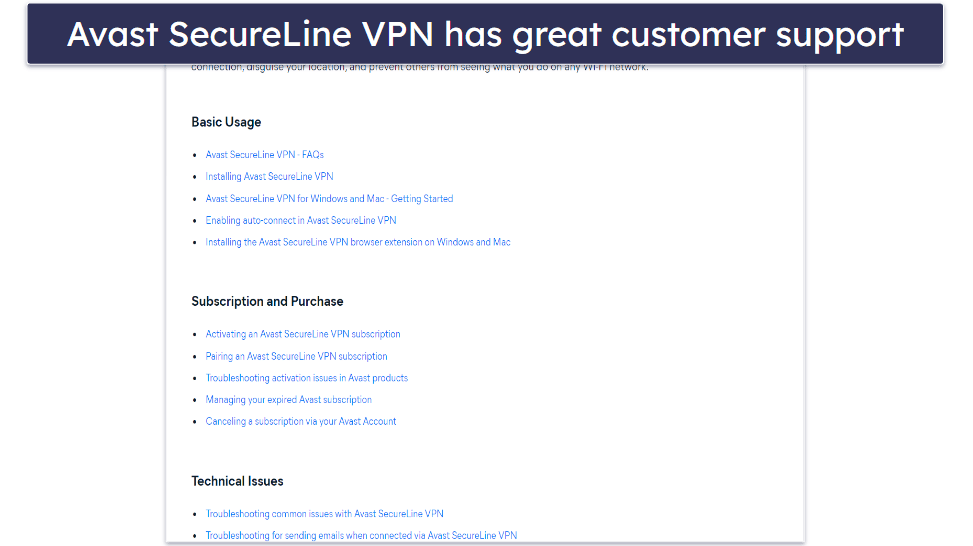 Avast SecureLine VPN Customer Support