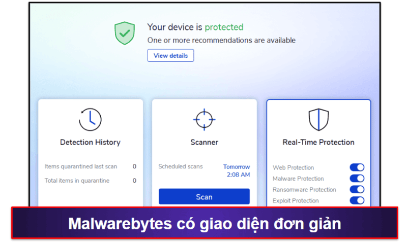 6. Malwarebytes – Tốt nhất về bảo vệ an ninh mạng cơ bản