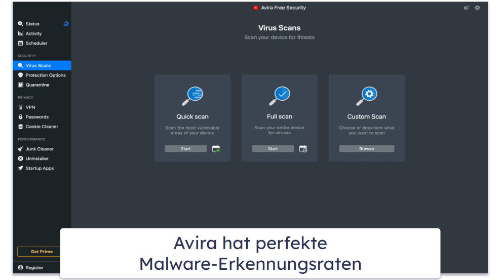 5. Avira Free Antivirus für Mac — Erweiterter Virenscanner + Einige kostenlose Extras