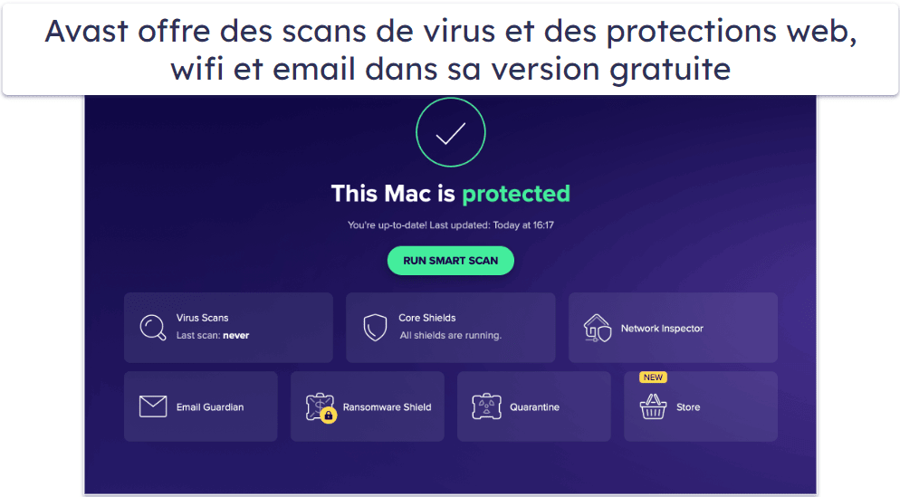 6. Avast Free Antivirus for Mac — protection en temps réel, protection web et protection email