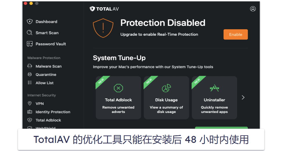 2.🥈 TotalAV 免费版：杀毒扫描工具优秀，Mac 加速工具有限