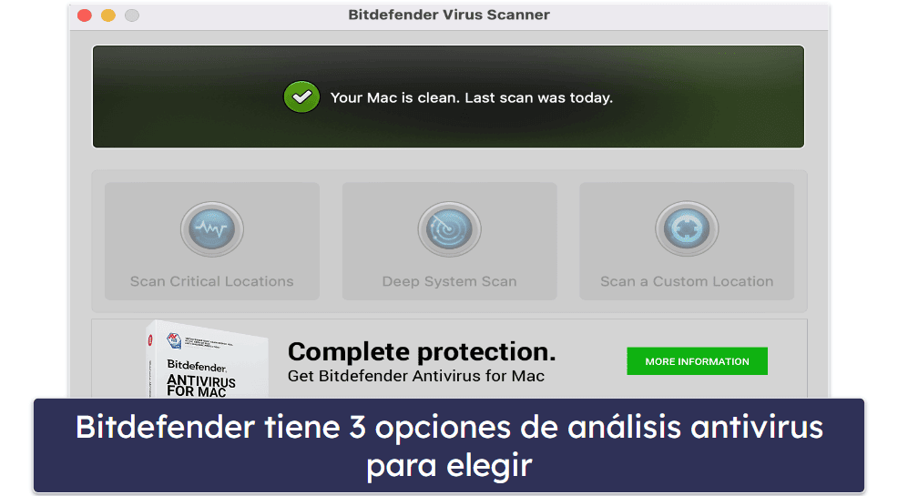 3.🥉 Bitdefender Virus Scanner for Mac: excelente análisis de malware basado en la nube
