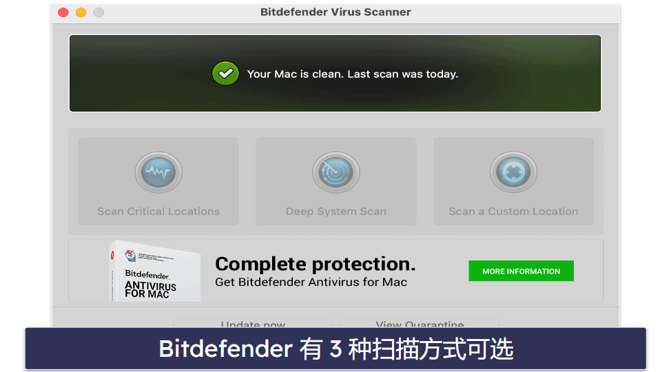 3.🥉 Bitdefender Mac 病毒扫描工具：基于云的反恶意软件扫描程序，表现出色