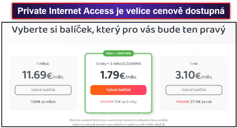 🥈2. Private Internet Access (PIA) – Rychlá + velice flexibilní Vynikající pro streaming a torrentování