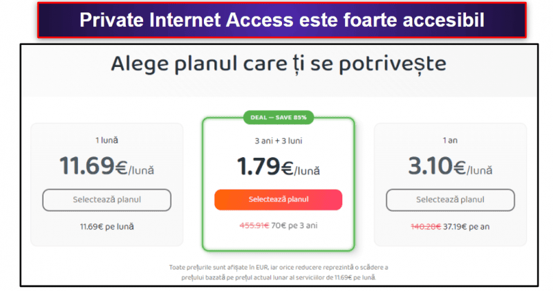 🥈2. Private Internet Access (PIA) — Flexibil, rapid + foarte versatil Excelent pentru streaming și torrenting