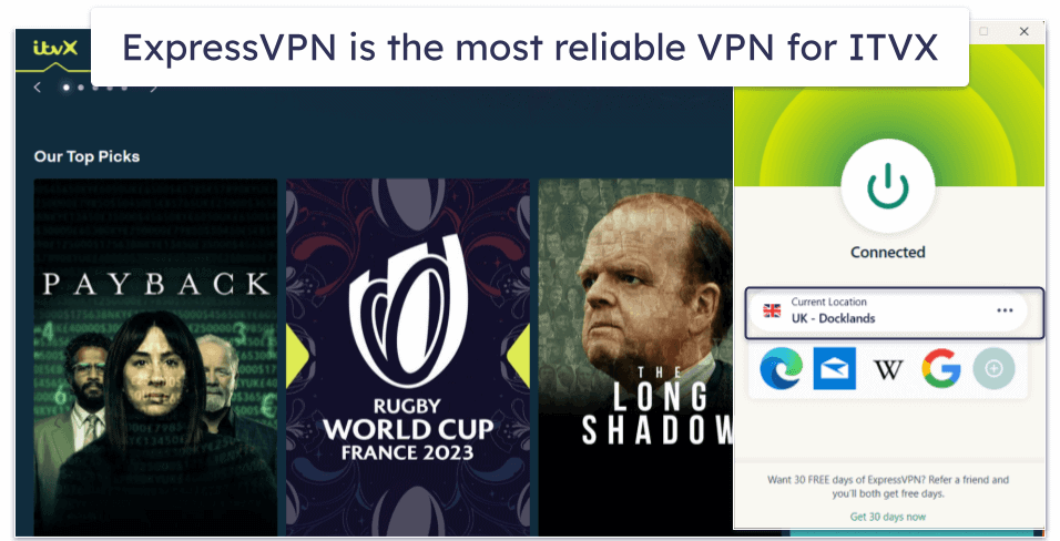 🥇1. ExpressVPN — Best Overall VPN for ITVX in 2024