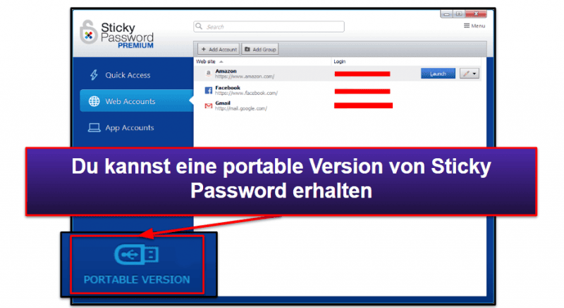 9. Sticky Password — Hohe Browser-Kompatibilität + Portable USB-Version