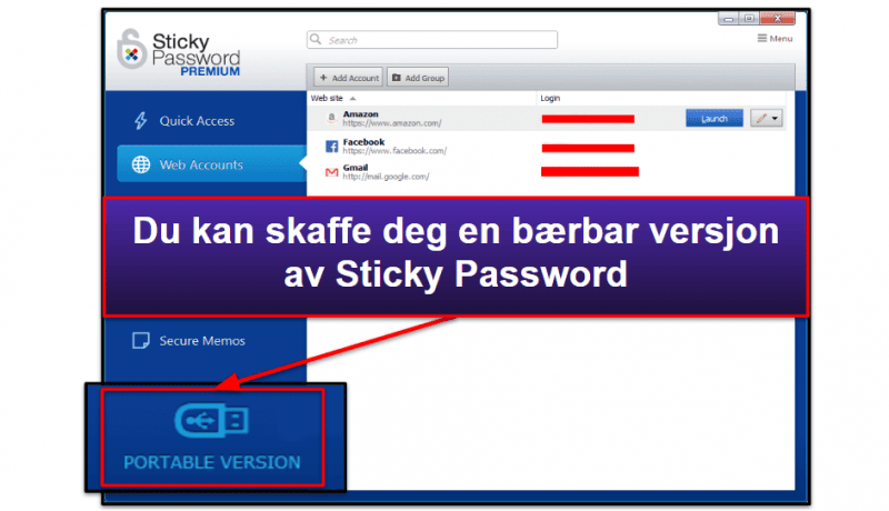 9. Sticky Password — Høy nettleserkompatibilitet og bærbar USB-versjon