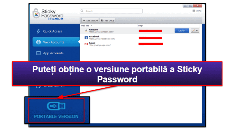 9. Sticky Password — Compatibilitate bună cu browsere + Versiune portabilă USB