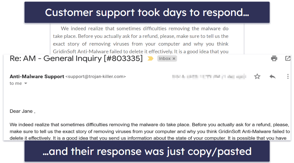 GridinSoft Customer Support — Slow Email Response Times (+ Very Impersonal)