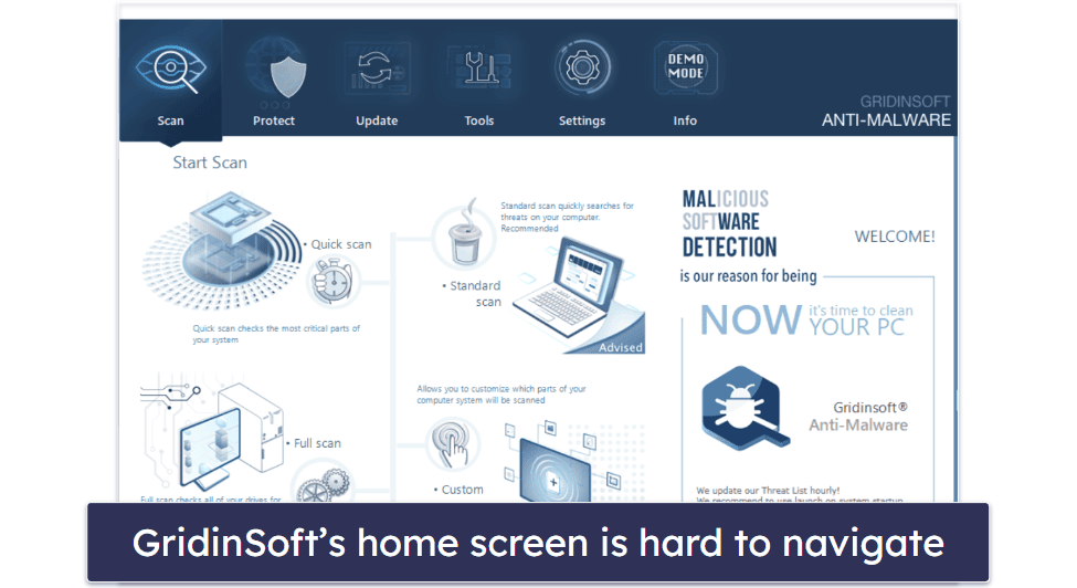 GridinSoft Ease of Use & Setup — Cluttered Interface (Outdated Look)