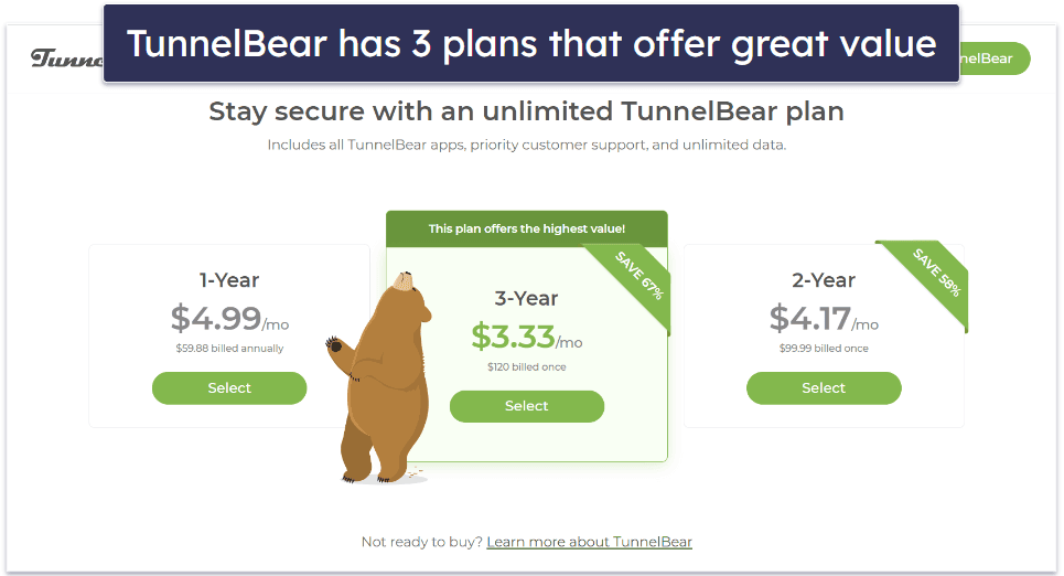 TunnelBear Plans &amp; Pricing