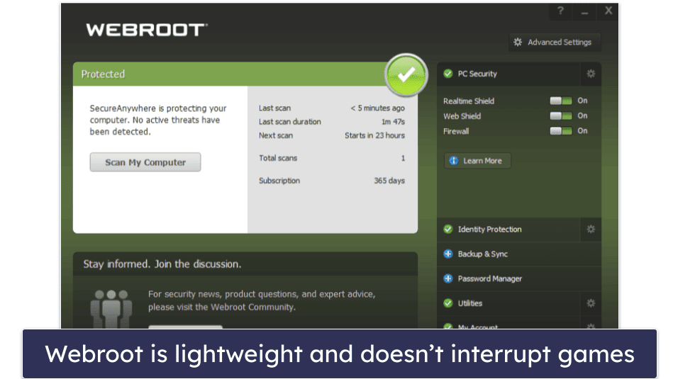 9. Webroot — Simple &amp; Lightweight Antivirus
