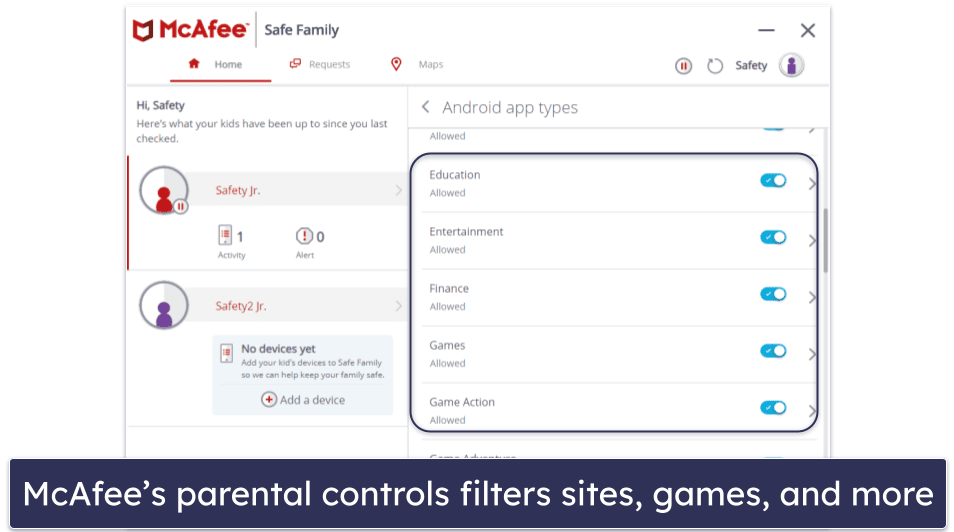 4. McAfee — Best Parental Controls for Gamers