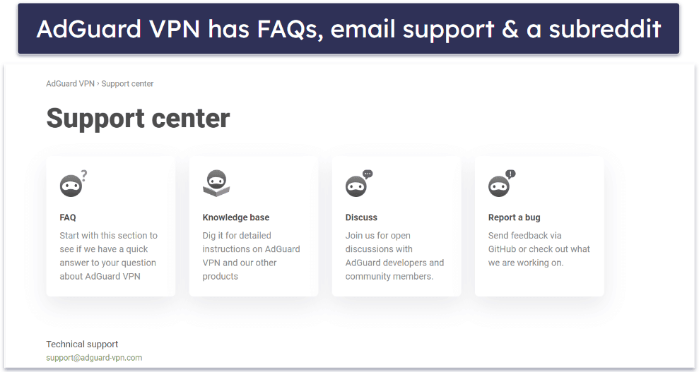 AdGuard VPN Customer Support — A Decent Range of Helpful Channels