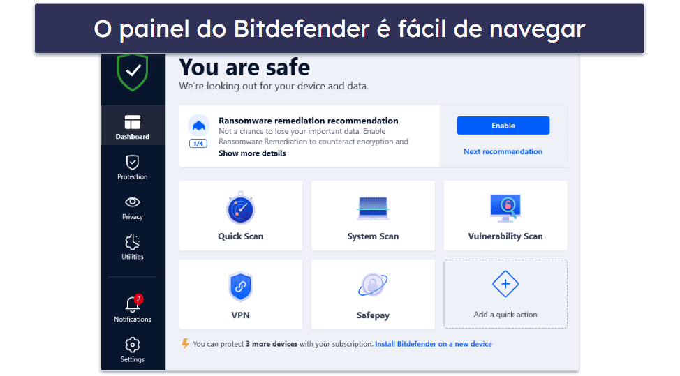 Facilidade de uso e configuração do Bitdefender