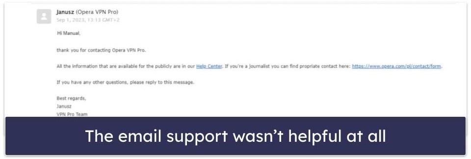 Opera VPN Pro Customer Support — Unreliable & Reps Lack Knowledge
