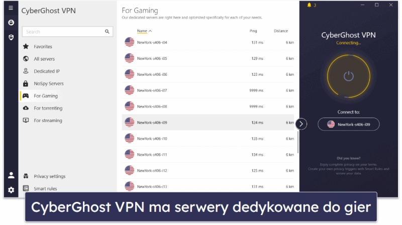 🥉3. CyberGhost VPN — Wysoka wydajność z dużą siecią serwerów (zalecana do gier)