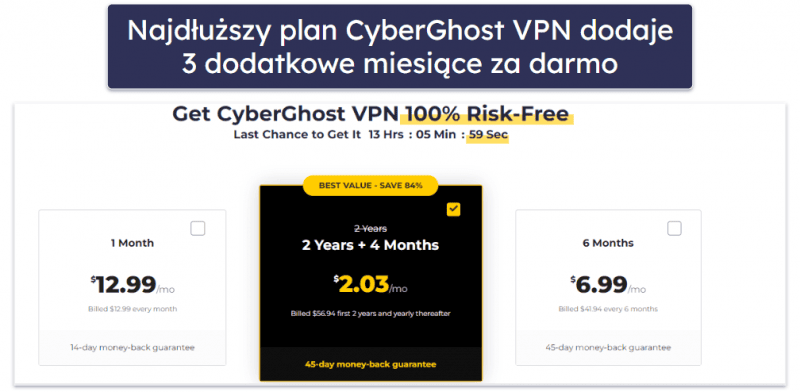 🥉3. CyberGhost VPN — Wysoka wydajność z dużą siecią serwerów (zalecana do gier)