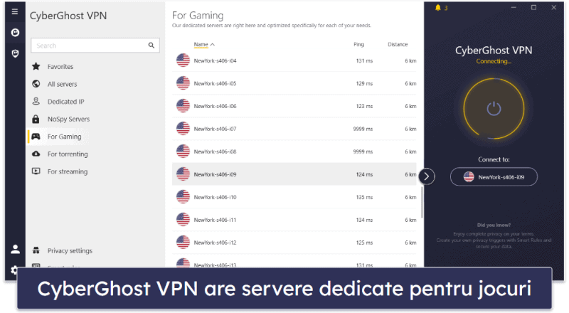 🥉3. CyberGhost VPN — Performanță ridicată cu o rețea mare de servere (recomandat pentru jocuri)
