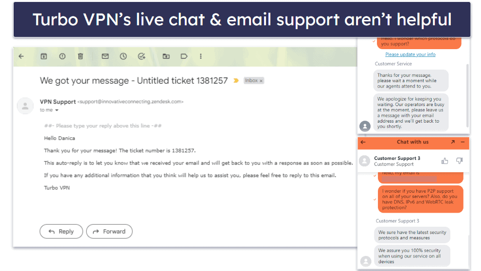 Turbo VPN Customer Support — Very Disappointing (Unhelpful Email & Live Chat)