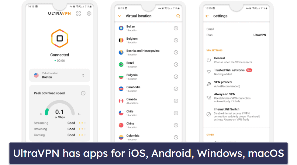 UltraVPN Ease of Use: Mobile &amp; Desktop Apps — Only Has Apps for Mobile &amp; Desktop (No Linux or Smart TVs)