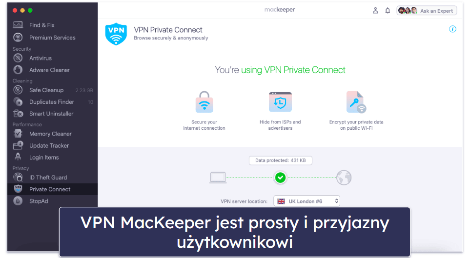 5. MacKeeper: Dobry antywirus na Maca z podstawowym VPN